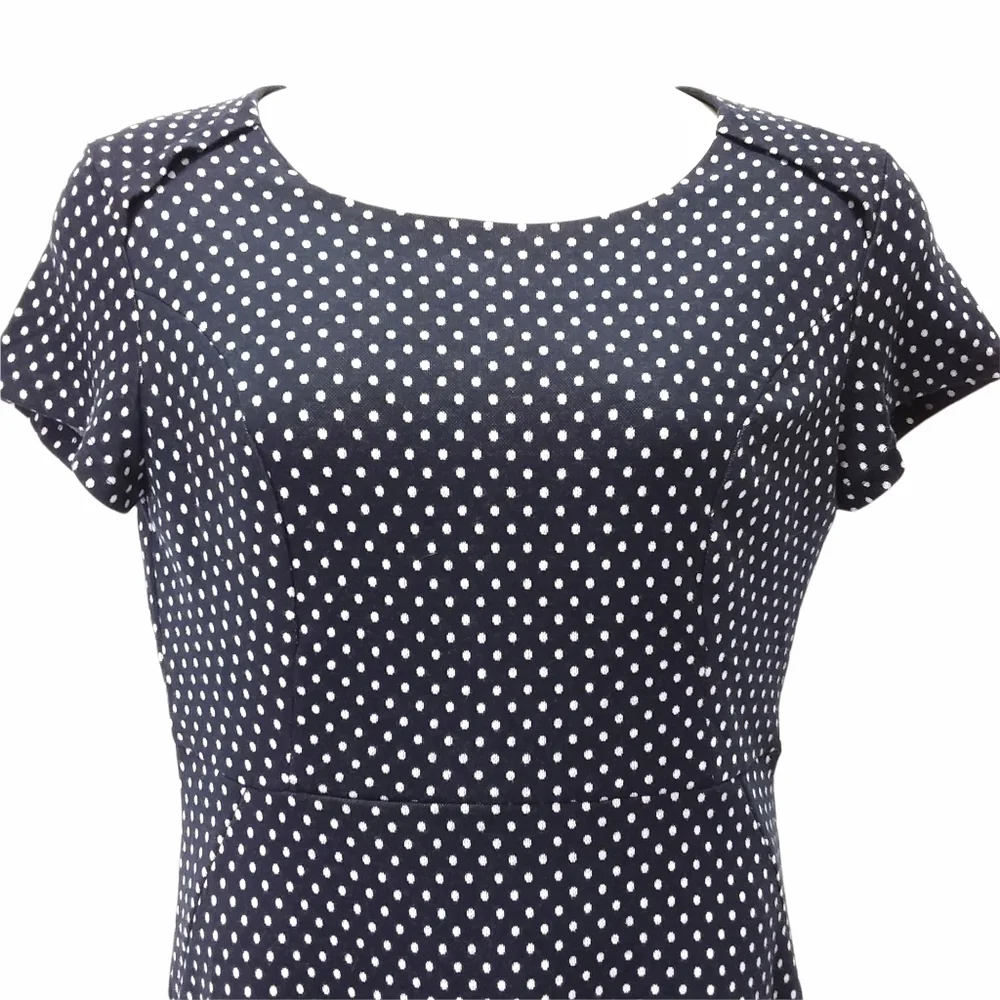 Suzanne Betro Navy Blue Polka Dot A-Line Dress